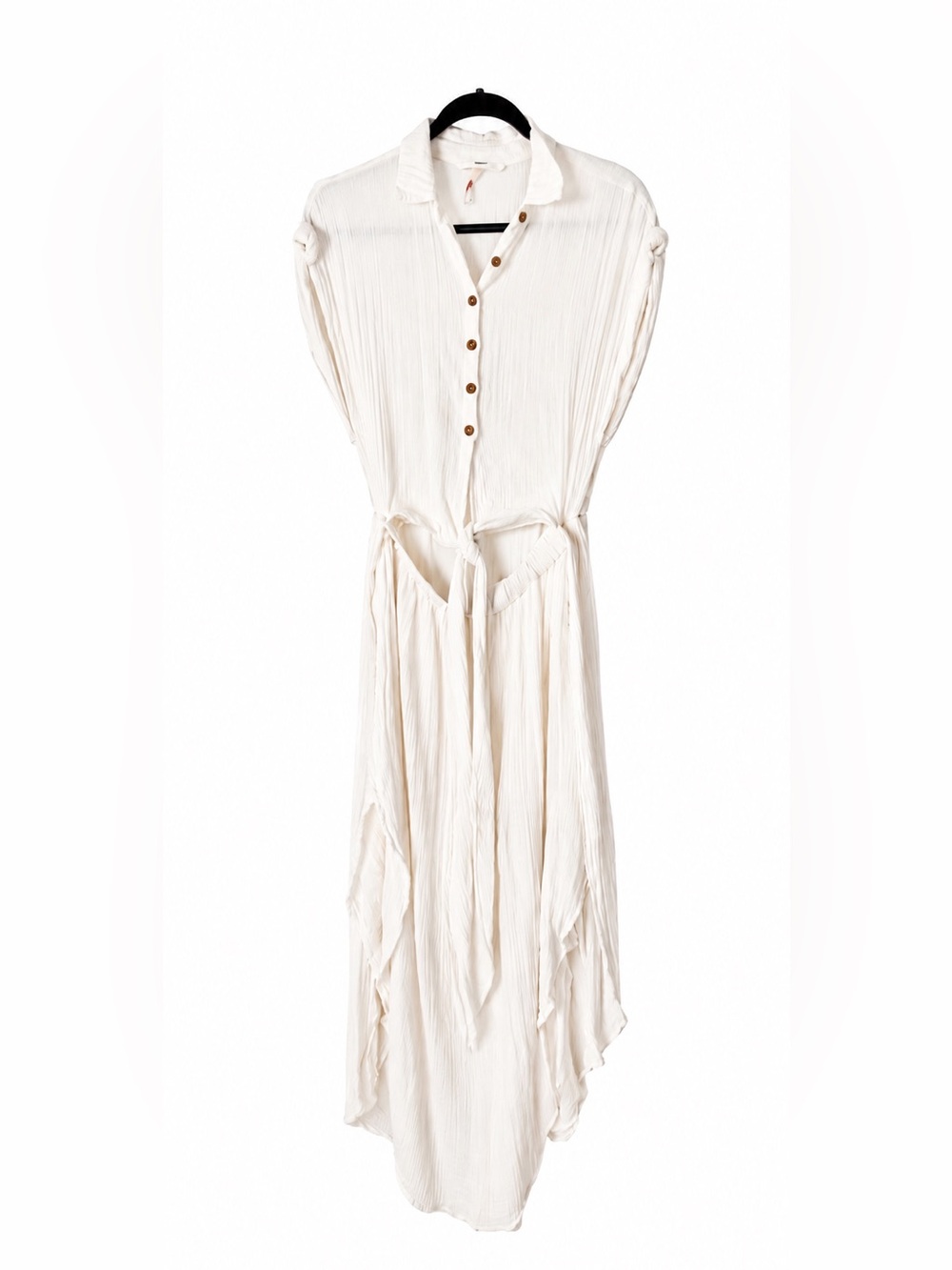 Free People FP White Ivory 100% Cotton Gauze Cutout Tie Waist Maxi Dress Beach S